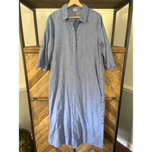 Chico's Linen Blend Maxi Shirt Dress Light Blue Size 2 (US 12/14)